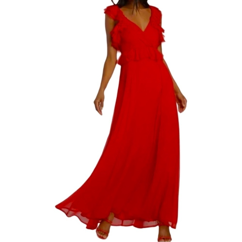 Lulus New red ruffle maxi dress XS